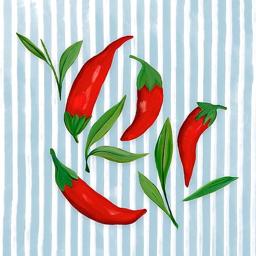 Chili Peppers on Striped Pattern Campagne reproduction