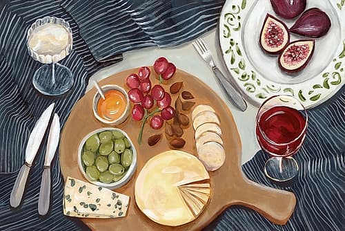 Elegant Cheese and Fruit Feast Art Print