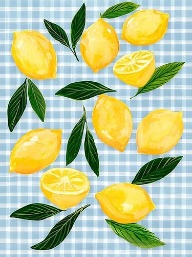 Lemons on Checkered Tablecloth Art Print