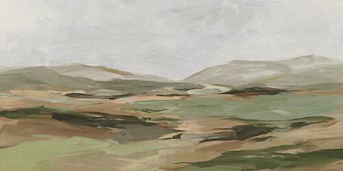 Rolling Hills under Grey Sky Impressionist Print