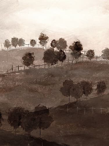 Misty Hills Under Dark Trees II Art Print