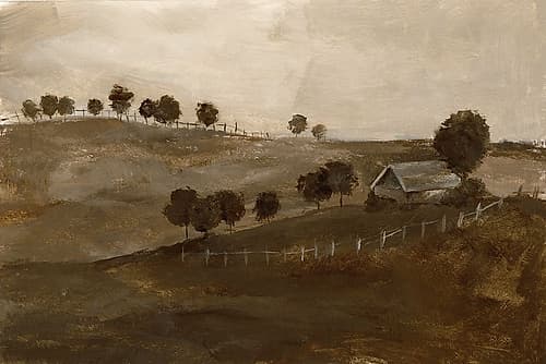 Rural Landscape with Fenced Field Art Print