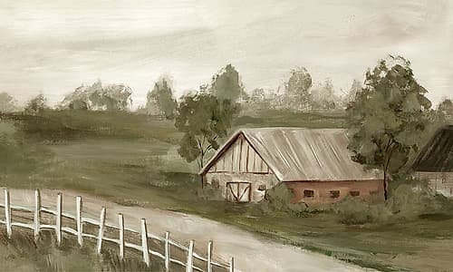 Countryside Barn and Winding Fence Art Print