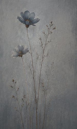 Tall Blooms on Textured Canvas Blue Art Print