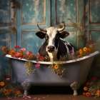 Bathroom Jungle Joy Cow Art Print