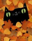 Black Cat in Autumn Art Print