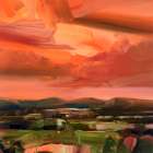 Dusk Landscape With Mountains Art Print