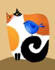 Calico Cat and Bluebird Art Print