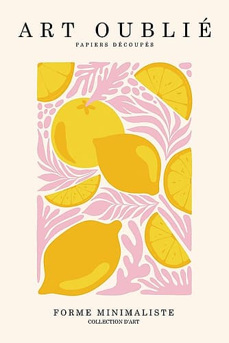 Pink Leaves and Lemons Art Print