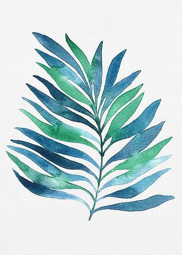 Blue and Green Watercolor Leaves 1 Art Print