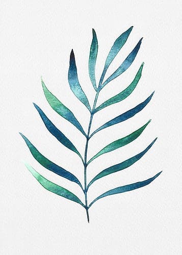 Blue and Green Watercolor Leaves 2 Art Print