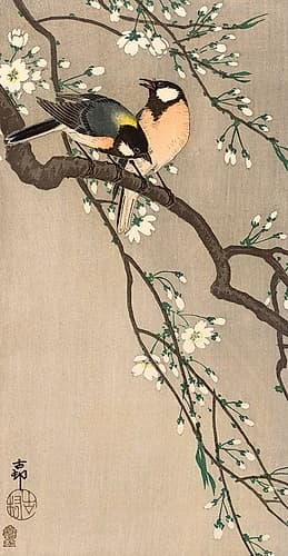 Songbirds on Cherry Branch, 1900-1910 Art Print