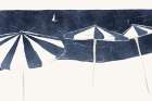 Blue Umbrellas and Sailboat Art Print