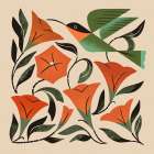 Hummingbird and Trumpet Flowers Art Print