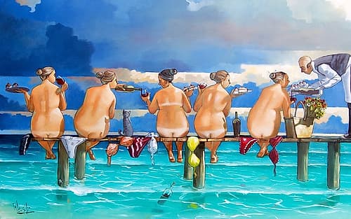 Wine On The Jetty Figurative Print