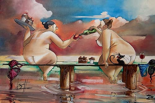 Wine and Cake On The Jetty Art Print by Tim West