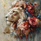 Lion and Flowers III Art Print