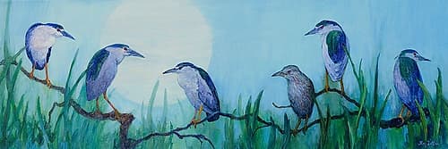 Night Herons And Moon Art Print