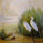 Egrets and Grebe Art Print