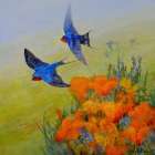 Barn Swallows and Poppies Art Print