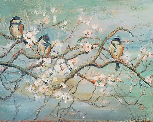 Spring Branch with Birds Art Print
