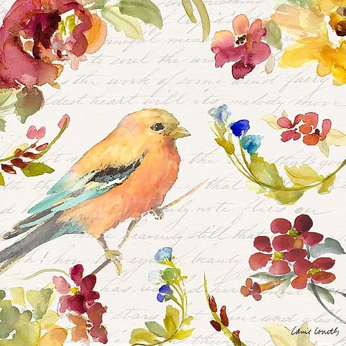 Floral Bird Script II Art Print