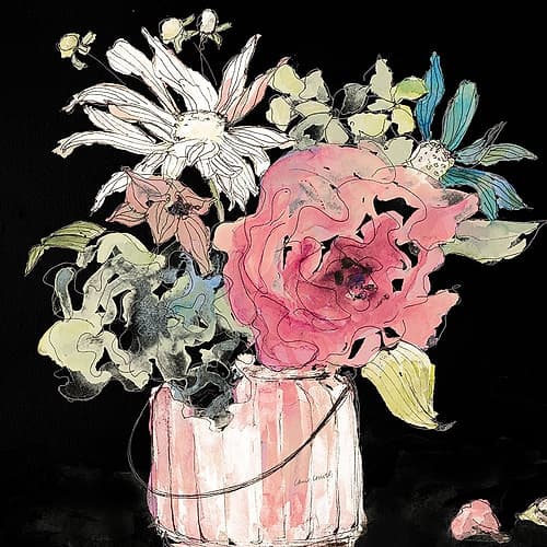 Flower Burst on Black I Art Print