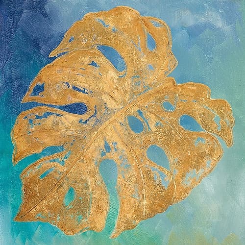 Teal Gold Leaf Palm II Art Print
