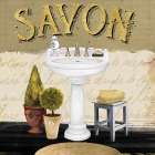 Gold and Black Bath Square II Bathroom Art Print