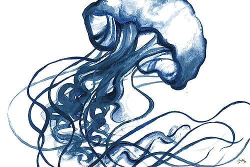 Jellyfish In The Blues Coastal Print
