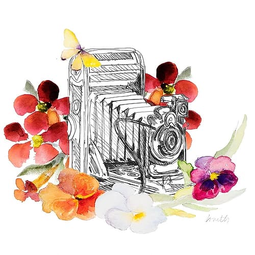 Camera Sketch on Fall Floral I Art Print