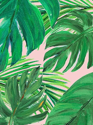 Green Palms on Blush I Tropical Print