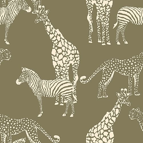 Cream Safari Animals Wildlife Print