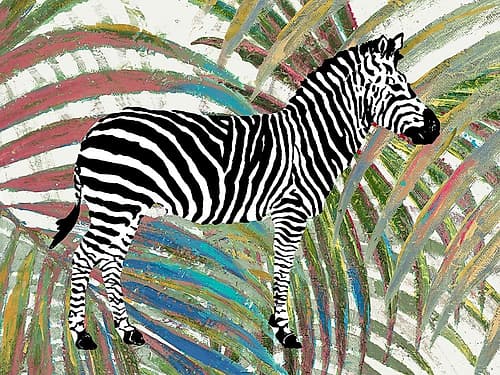 Zebra on Multicolored Leaves Global Print