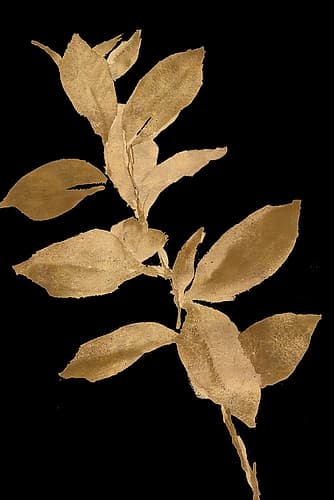 Golden Leaves on Black I Nature Print