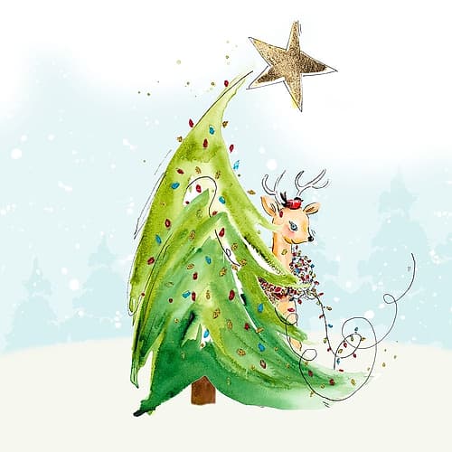 Whimsical Tree and Reindeer Art Print