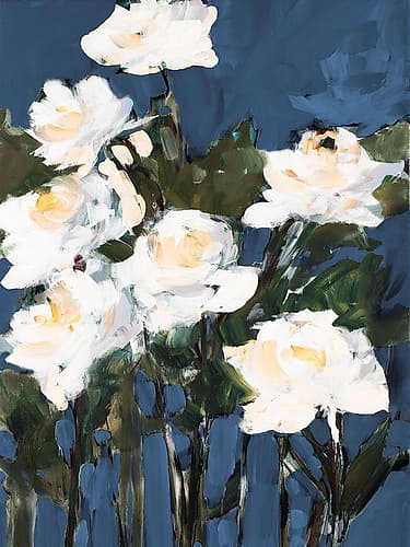 White Roses On Blue Impressionniste reproduction
