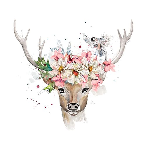 Floral Woodland Deer Art Print