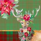 Holiday Reindeer on Plaid II Art Print
