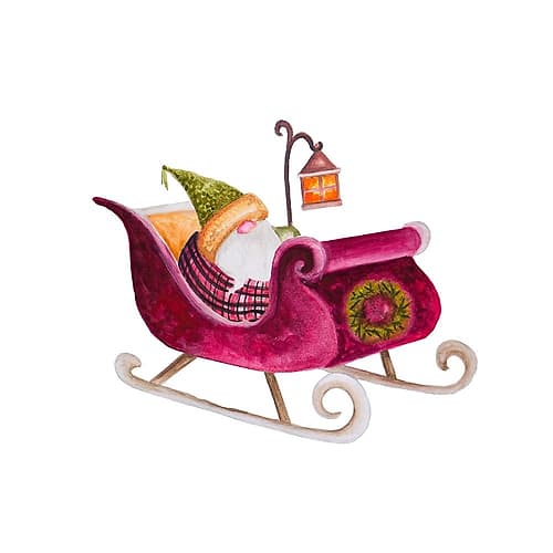 Gnome on a Sleigh Art Print