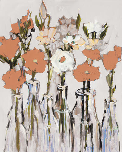 Flowers in Glass Bottles Art Print