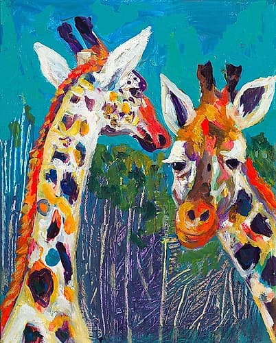 Colorful Giraffes Wildlife Print