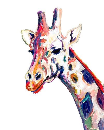 Colorful Giraffe on White Wildlife Print