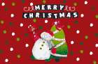 Merry Christmas Snowman and Tree Art Print