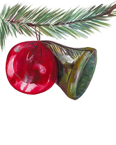 Christmas Bell on Pine Art Print