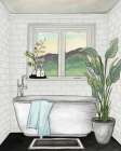 Modern Black and White Bath I Bathroom Art Print