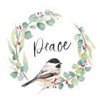 Peace Eucalyptus Wreath and Chickadee Art Print
