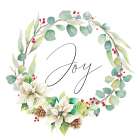 Joy Poinsettia and Eucalyptus Wreath Art Print