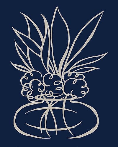Line Leaves In Vase On Navy II Art Print