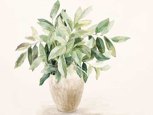 Slender Leaves in Vase II Art Print